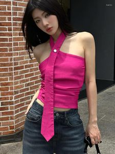 Kvinnors tankar 2023 Sweet Cool Streetwear Trendy Halter Tank Women Summer Ins Vintage Sexig Crop Top Japanese Chic Grunge Y2K Eesthetic