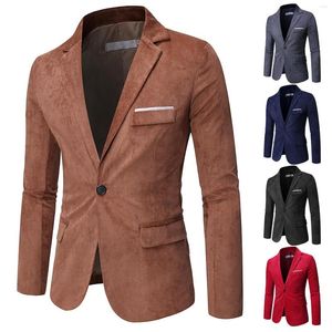 Mäns kostymer kyckling svit vandring regn Gear Casual Fashion Suit Solid Color Corduroy Business Gentleman Lapel Leisure