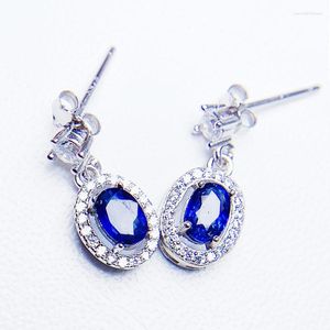 Kolczyki Dangle Natural Real Blue Sapphire Drop Kewel 925 SREBRING 0,6CT 2PCS STION STILE STYL T23319