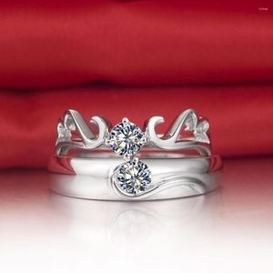 Cluster Rings Angel's Style Par Genuine 0.5Ct Moissanite Casal Real 18K White Gold Ring Promise Wedding Jewelry Forever