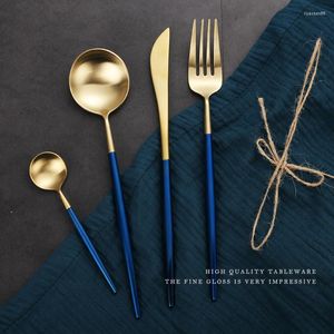 Set di stoviglie 24 pezzi/set Set di posate in acciaio inossidabile Set di posate di lusso in oro blu Coltello da cucina per forchetta da pranzo occidentale