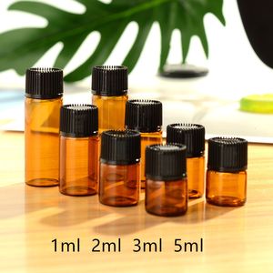 Parfüm şişesi 100pcs 1ml/2ml/3ml/5ml dram amber cam esansiyel yağ şişesi küçük kahverengi parfüm yağ şişesi örnek test şişesi 230728