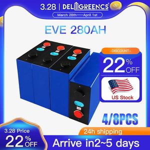 US Stock Brand New 3.2V laddningsbart batteri EVE280AH LIFEPO4 LITIUMBATTERY FÖR SCOOTER Electric Boat RV Solar Energy Storage