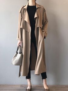 Women's Trench Coats Solid Color Temperament Long Windbreaker 2023 Autumn Retro British Style Loose Fitting Elegant Coat For Working Lady