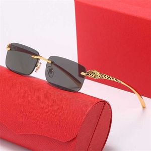 50% OFF Wholesale of sunglasses New Leopard Head for Men and Women with Frameless Small Square Dot Paint Mirror Legs Personalized Street Photo Sunglasses 39593