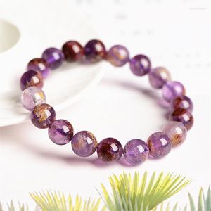 Strand Natural Purple Ghost Quartz Crystal Stone Pärlor armband för kvinnor Män läker energimelasticitet Bangles smycken gåva