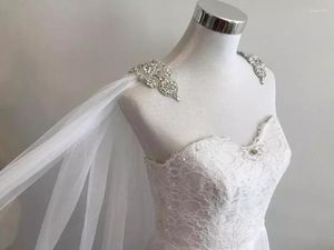 Véus de noiva branco marfim Cape Veil apliques de strass nos ombros 108