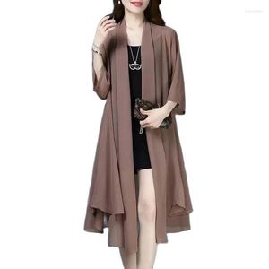 Women's Trench Coats Thin Windbreaker 2023 Summer Chiffon Sun Protection Jacket Shawl Mid-Length Air-Conditioning Shirt Cardigan Outerwea