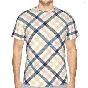 Men's T -skjortor Plaid Art Tshirt för män Navy och Gold Blush Humor Summer Tee Thin Shirt Novelty Design