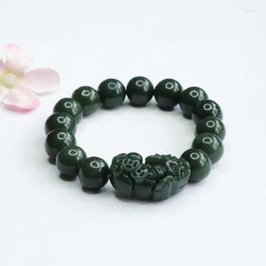 Strand Natural Green Jade Bracelet Men Men Men Women Wine Jewelry Подлинные хетанские нефритские нефрит