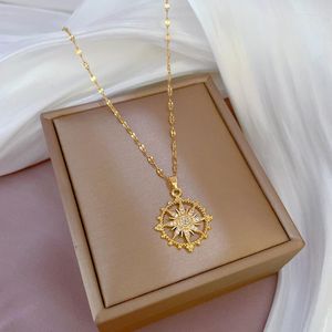 Anhänger Halsketten 316L Edelstahl Kpop Stil Sun Star Halskette Für Frauen Vergoldet Schlüsselbein Kette Geschenk Freundin