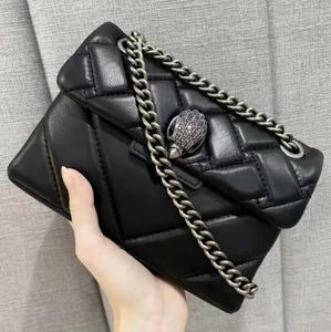 KURT GEIGER BASS Londra vera pelle di pecora in pelle 5a catene a croce bodina per lempi piccole borsetta da lembo da 20 cm Black Golden/Silver Chain Offrillo a tracola a tracola Porta portafere