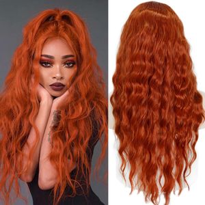 Cosplay s Synthetic Long Wave Hairstyle meio laranja preto fibra resistente ao calor sintético para mulheres 230728