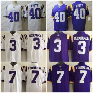 LSU 3 Odell Beckham Jr. Football Jersey Chase Tryann Mathieu 7 Leonard Fournette 40 White Purple College Mens Stitched Jerseys