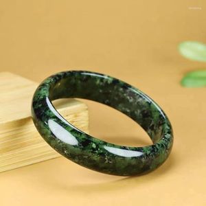 Pulseira 2023 Genuíno Natural Preto Verde Jade 54-65mm Pulseira Moda Charme Acessórios Joias Amuleto Esculpido à Mão Presentes Feminino
