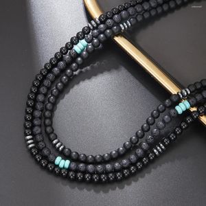 Colar de pérolas de pedra de lava fosco preto de vertente, joias masculinas, gargantilhas naturais femininas, bijoux, clássico, presente de festa