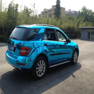 Stretchable Glossy Blue Mirror Chrome Vinyl Film Wrap Car Sticker Wrapping Foil Sheet With Air Bubbles Release212i