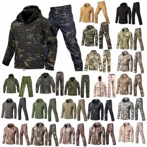 Softshell Outdoor Jacket Pants Set Woodland Hunting Shooting Clothing Tactical Camo Coat Combat Clothing Camouflage Windbreaker278U