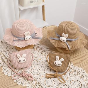 Berets Female Summer Sunscreen Princess Beach Hat Student Parent Child Sunshade Girl Straw Sun Character Bag Set