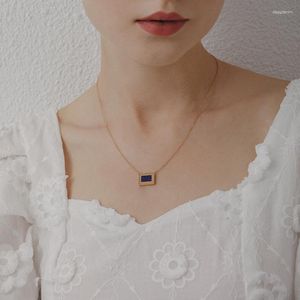 Pendanthalsband Modagirl Minimalist Royal Blue Lazurite Rektangel Neckla rostfritt stål smycken kvinnor festtillbehör