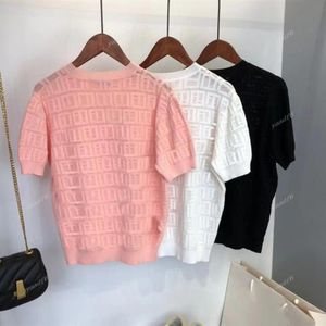 2022ss New designer womens sweater t shirt high-end translucent lace sexy women hoody hoodie top long sleeve shorts sleeve 2 3 col255O