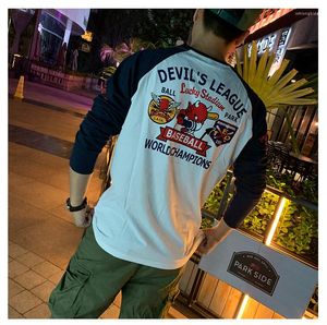 Erkek Tişörtleri Japon Çizgi Şeytan Beyzbol Baskı Pamuk Uzun Kollu T-Shirt Erkek Gündelik Motosiklet Biker Hip Hop Üstleri Tees Gömlek