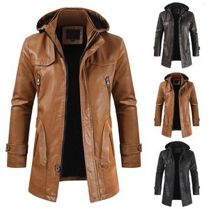 Giacche da uomo 2023 Giacca da uomo in ecopelle con cappuccio Cappotto da motociclista M-4XL Casual Autunno Inverno Cerniera Manica lunga Cappotti in PU