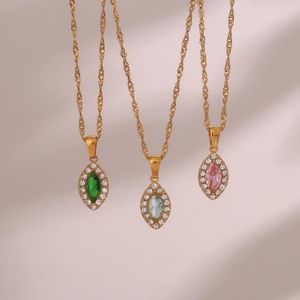 Pendant Necklaces Summer High-End Fashion Zircon Necklace 18K Gold Plated Water Wave Stainless Steel