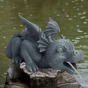 Decorative Objects Figurines Fountain Dragon Statue Spouting Water Sculpture Weather Resistant Realistic Spray Outdoor Ornament 230729