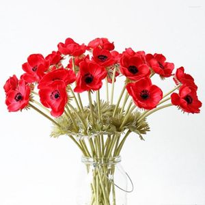 Decorative Flowers Artificial Anemones Flower 10 PCS Real Touch Poppy Branches Burgundy Centerfor Wedding Bouquets Centerpieces DIY Home