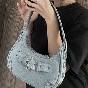 Evening Bags Vintage Star Handbags for Women Fashion Hobos Shoulder Underarm Bag Ladies Clutch Denim Y2k Female Armpit Purses Cool 230729