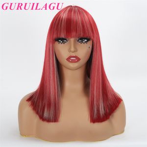 Cabelo Liso Cosplay Sintético para Mulheres Curto Bob Mulher Alta Qualidade Feminino Preto Vermelho Loiro com Franja 230728