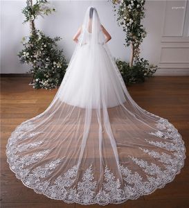 Bridal Veils Elegant Wedding Vei med hårkam Vintage Lace Appliqued paljetter Mjuk tyll vit elfenben Castle 3,5x3m svans Tillbehör