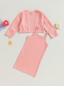 Completi di abbigliamento Neonate Vestito a fascia a costine lavorato a maglia e set di cardigan a nido d'ape floreale 3D - Adorabile vestito autunno inverno per i più piccoli