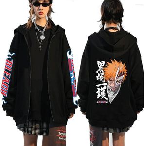 Herr hoodies Anime Bleach Hoodie Kurosaki Ichigo Zip Up Harajuku Gothic Sweatshirts Overdimensionerade Hip Hop Pullover Streetwear Men Women Women Women