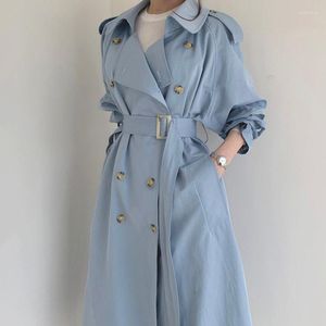 Trench da donna autunno 2023 di media lunghezza beige con fusciacche donna elegante sciolto doppio petto spacco sul retro decorazione giacca a vento