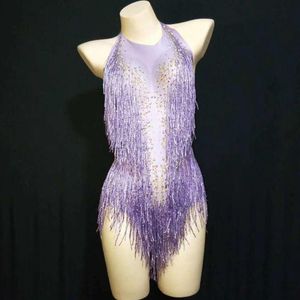 Stage Wear Colors Sexy Fringes Rhinestones Bodysuit One-piece Dance Show Costume Women's Performance Leotard Female Singer Out2861