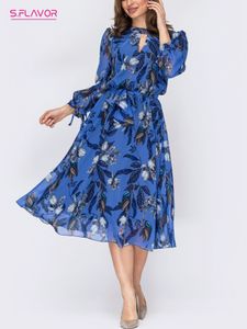 基本的なカジュアルドレスS.flovor folave women's bohemian Flower Print Mini Dresses Spring Summer o-Neck Long-Sleeve Casual Chiffon Vestidos de 230728