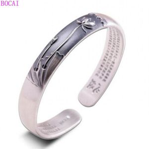 Bangle Thai Silver Craft Fracelet da donna Buddista Hand Ornament Pure 999 Jewelry Lotus Heart Sutra Bracelet270m