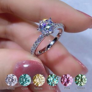 Cluster Rings On Sale Moissanite Ring 1 Color D VVS 925 Sterling Silver Blue Pink Yellow Green White Diamond For Women
