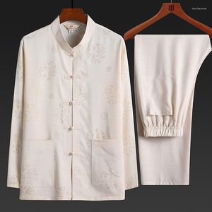 Agasalhos Masculinos Masculino Estilo Chinês Tradicional Tang Terno Casual Gola Mandarim Vestuário Camisa de Manga CurtaPant