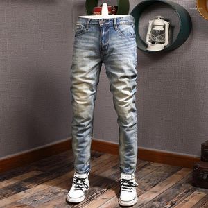 Jeans Masculino Estilo Italiano Moda Masculina Alta Qualidade Lavagem Retrô Elástico Ajuste Justo Rasgado Calça Denim De Designer Vintage Hombre