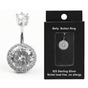 Navel Bell -knappringar 925 Sterling Silver Belly Ring Cubic Zircon Bar Piercings Jewelry 230729