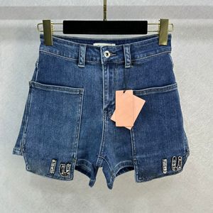 23SS Fw Women Designer Shorts Jeans with Letter Crystal Beads High End Runway Brand Cowboy Casual Jersey Cotton Outwear Mini Denim A-line Hotty Hot Pants
