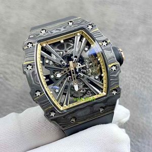RMF 12-01 Ausgehöhlte Uhr Schweizer schwebendes Tourbillon-Handaufzugswerk Gold Carbon TPT Saphirkristallglas Naturkautschukgürtel
