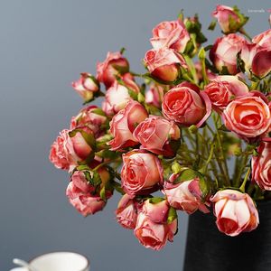 Decorative Flowers 7-headed Burnt-edged Rose Withers And Dries Flower Wedding Home Decoration Holiday Pastoral Roasted Roses Artificial