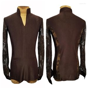 Stage Wear Latin Dance Competition Shirt Male Lace Sleeve Bodysuit ChaCha Rumba Performance Costume Adult Tango Practice VDB3934