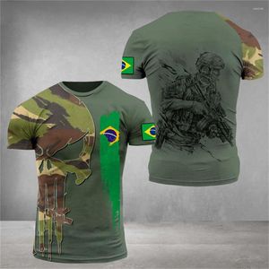 メンズTシャツ2023ブラジルブラジルの兵士旗3Dプリントシャツ男性夏短いヴィンテージティーカジュアルトップ