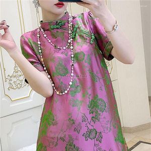 Abbigliamento etnico 2023 Vestito Qipao cinese stampato fiore migliorato Primavera Estate Manica corta Colletto alla coreana Moda retrò Cheongsam S497