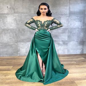 2020 Арабский Асо Эби Охотник Зеленые сексуальные вечерние платья кружевные выпускные платья с бисером